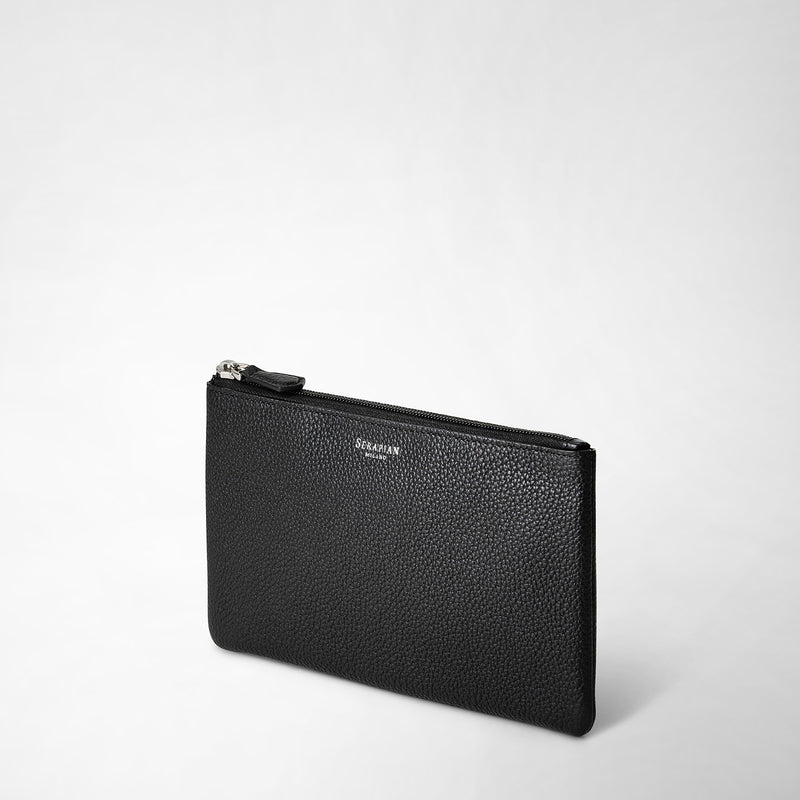 Serapian Pouch with zip in cachemire leather black Negozi Online