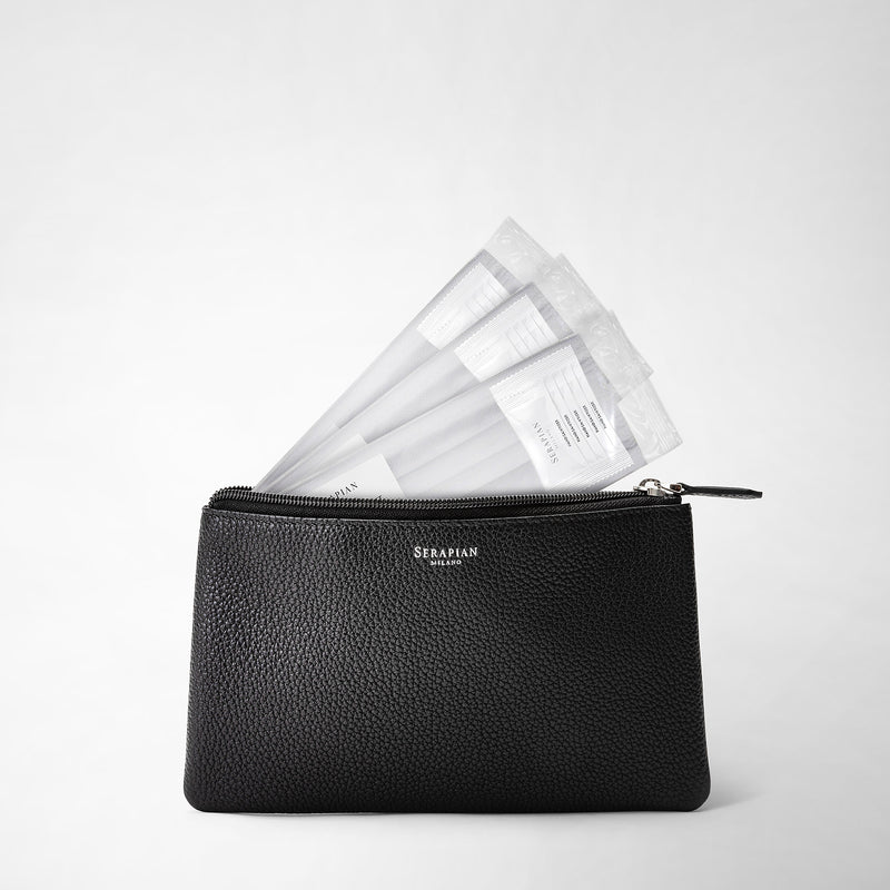 Serapian Pouch with zip in cachemire leather black Negozi Online