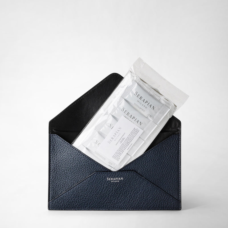 Serapian Pouch in cachemire leather navy blue Presa