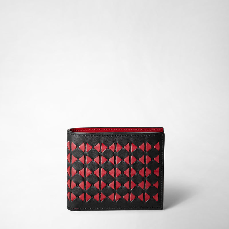 Serapian 8-card billfold in mosaico black and amaranth