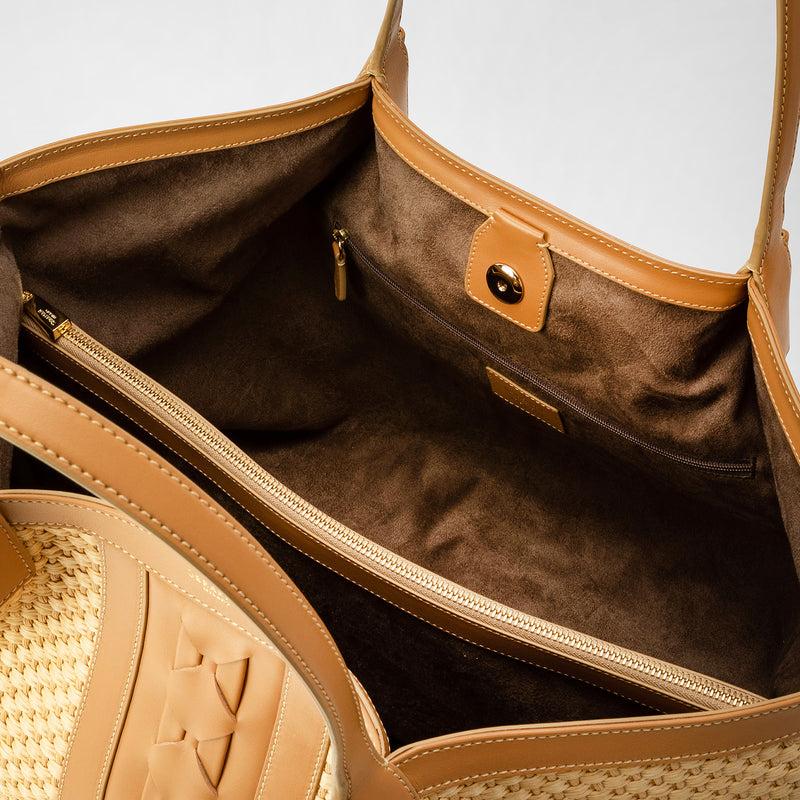 Serapian TOTE BAG SECRET IN RAFIA E PELLE SETA Vendita Calda