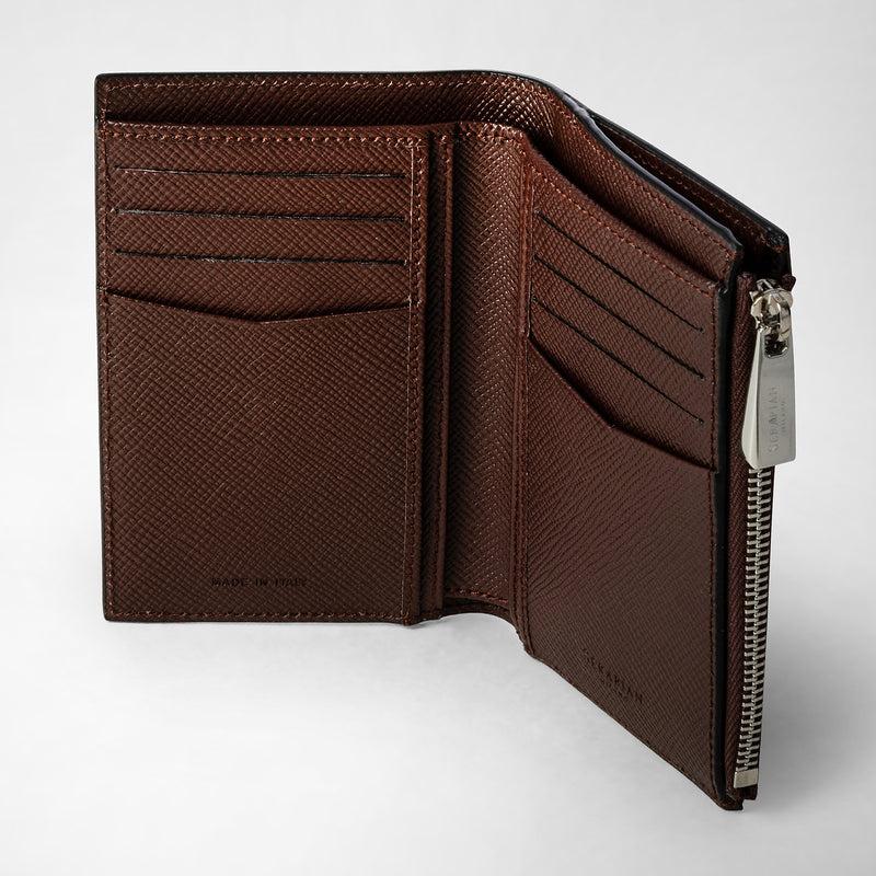 Serapian Vertical billfold with zip in evoluzione leather burgundy Pezzi Unici