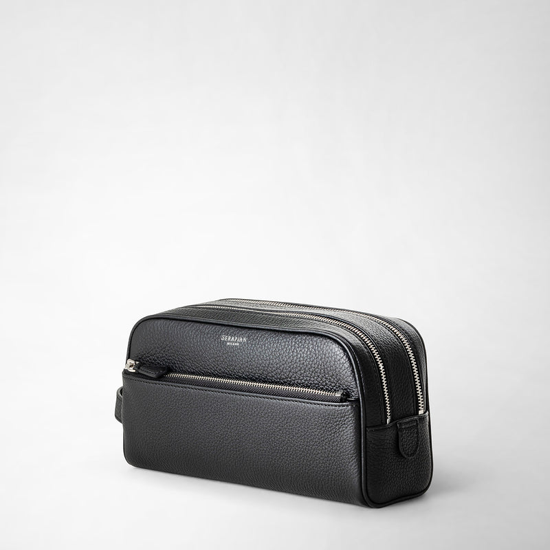 Serapian Trousse bagno doppia zip in pelle cachemire nero Fino Al -60%
