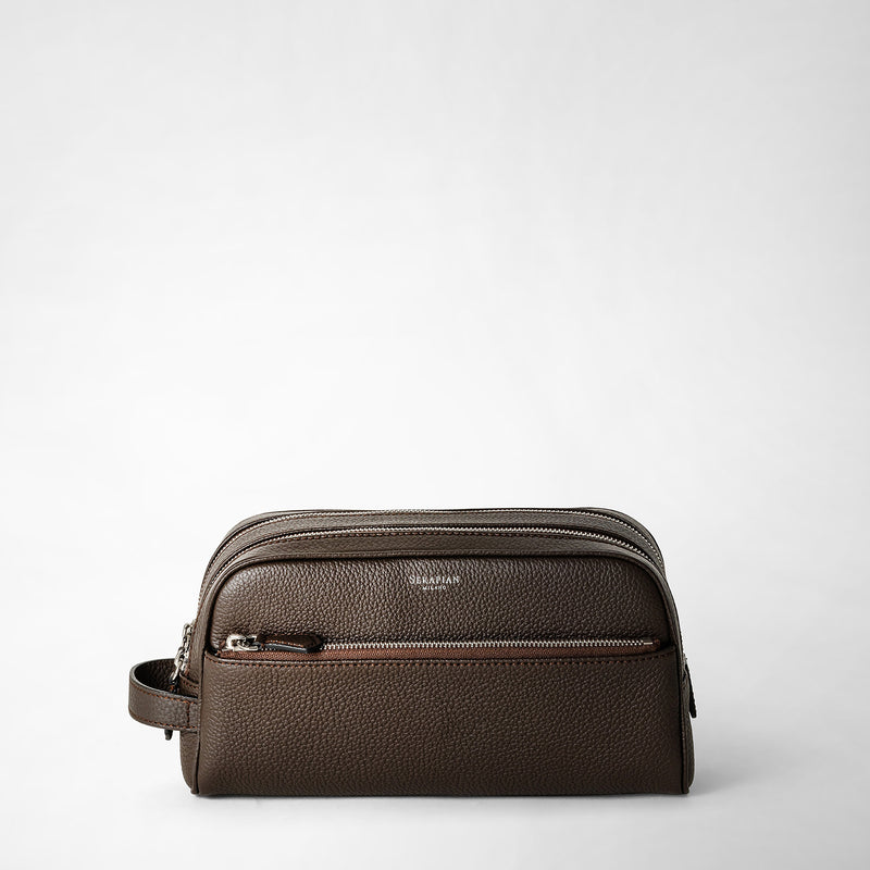 Serapian Trousse bagno doppia zip pelle cachemire espresso Outlet