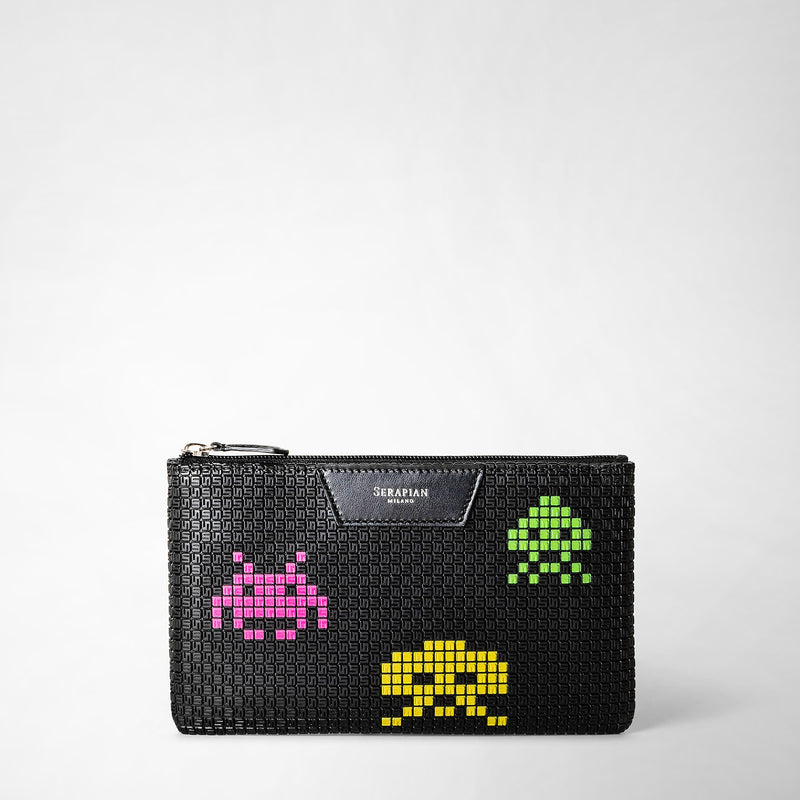 Serapian Pouch con zip in stepan nero space invaders Offerta Pasqua
