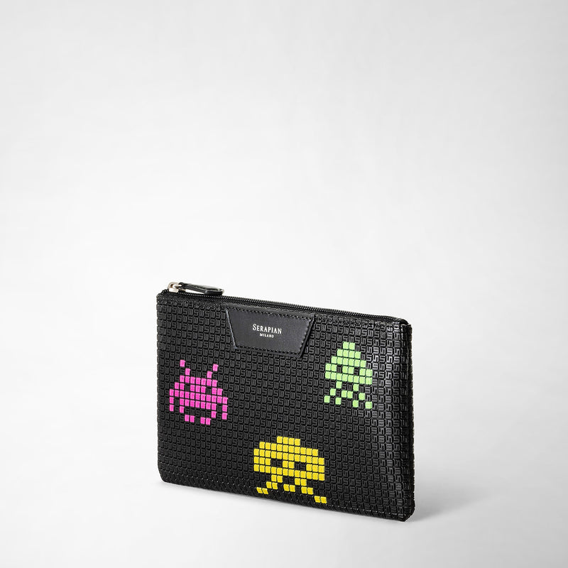 Serapian Pouch con zip in stepan nero space invaders Offerta Pasqua