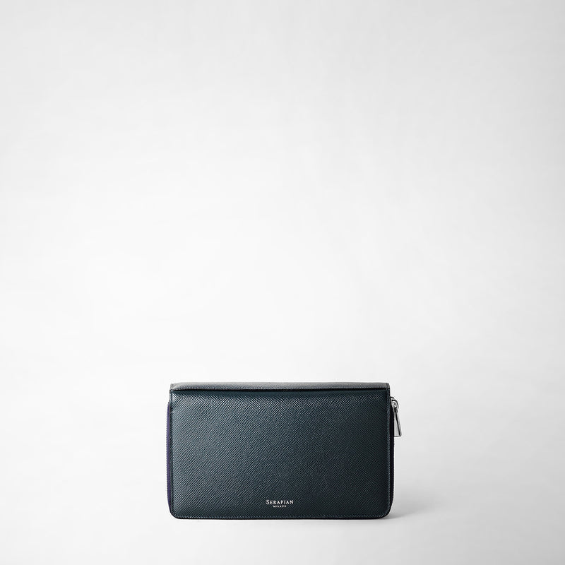 Serapian Pochette viaggio zip doppia pelle evoluzione blu navy Offerta Giorno del Papà