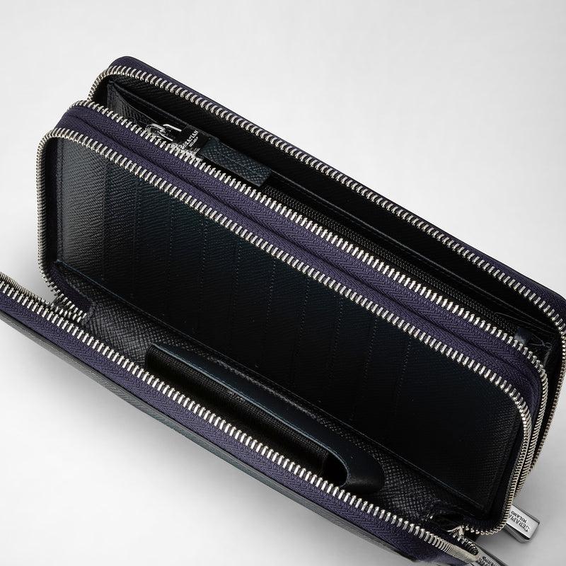 Serapian Pochette viaggio zip doppia pelle evoluzione blu navy Offerta Giorno del Papà