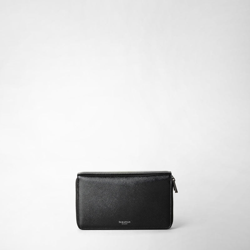 Serapian Pochette viaggio zip doppia pelle evoluzione nero Offerta San Valentino