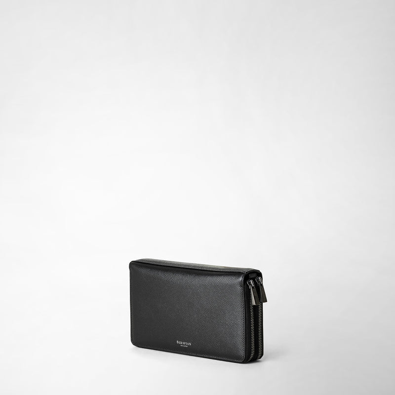 Serapian Pochette viaggio zip doppia pelle evoluzione nero Offerta San Valentino