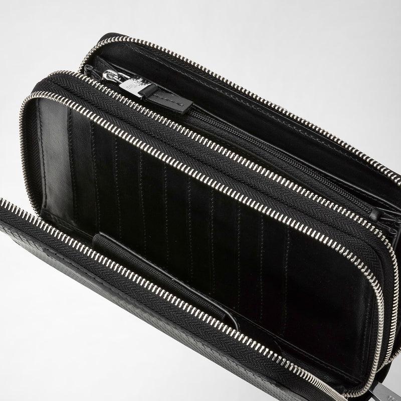 Serapian Pochette da viaggio zip doppia in stepan asfalto-nero Smaltimento dello stoccaggio