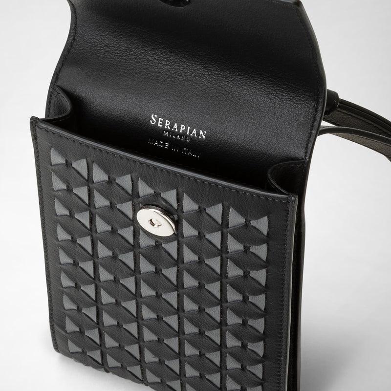 Serapian Phone case with strap in mosaico black asphalt gray Latest fashion