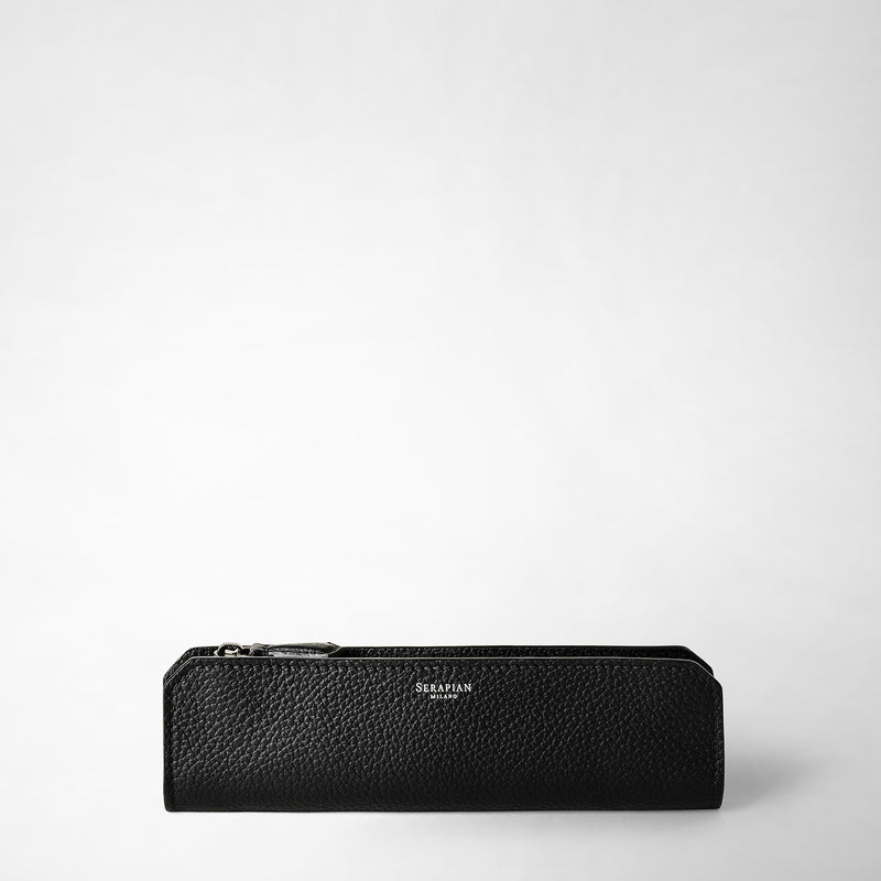 Serapian Pencil case in cachemire leather eclipse black Offerte esclusive