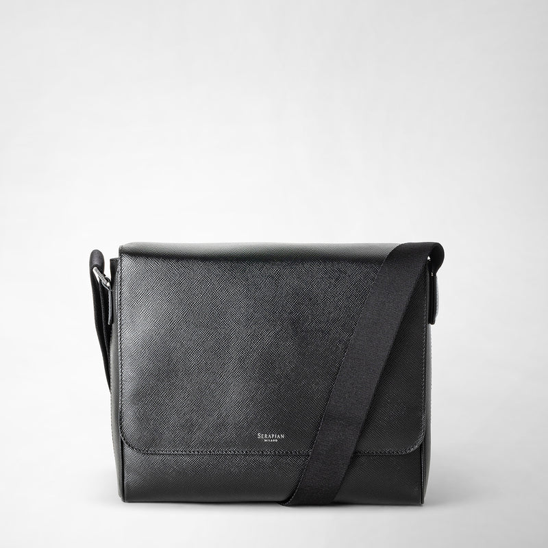 Serapian Borsa messenger piccola in pelle evoluzione nero eclissi Saldi Di Fabbrica