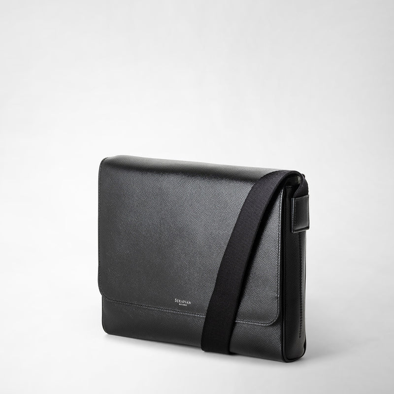 Serapian Borsa messenger piccola in pelle evoluzione nero eclissi Saldi Di Fabbrica