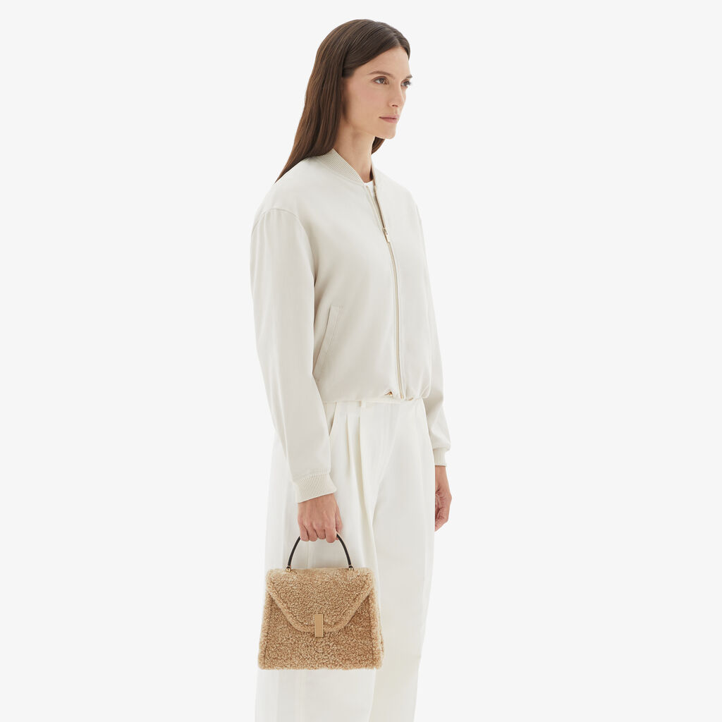 Valextra Borsa a mano da Donna di Lusso in Shearling Beige | Valextra Iside Vendita