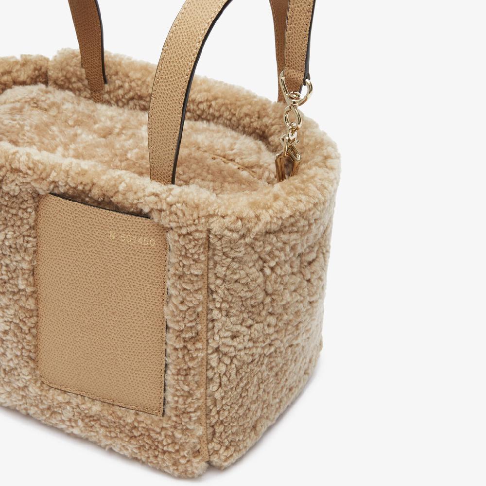 Valextra Borsa a secchiello da Donna in Shearling Beige | Valextra Soft Negozi Online