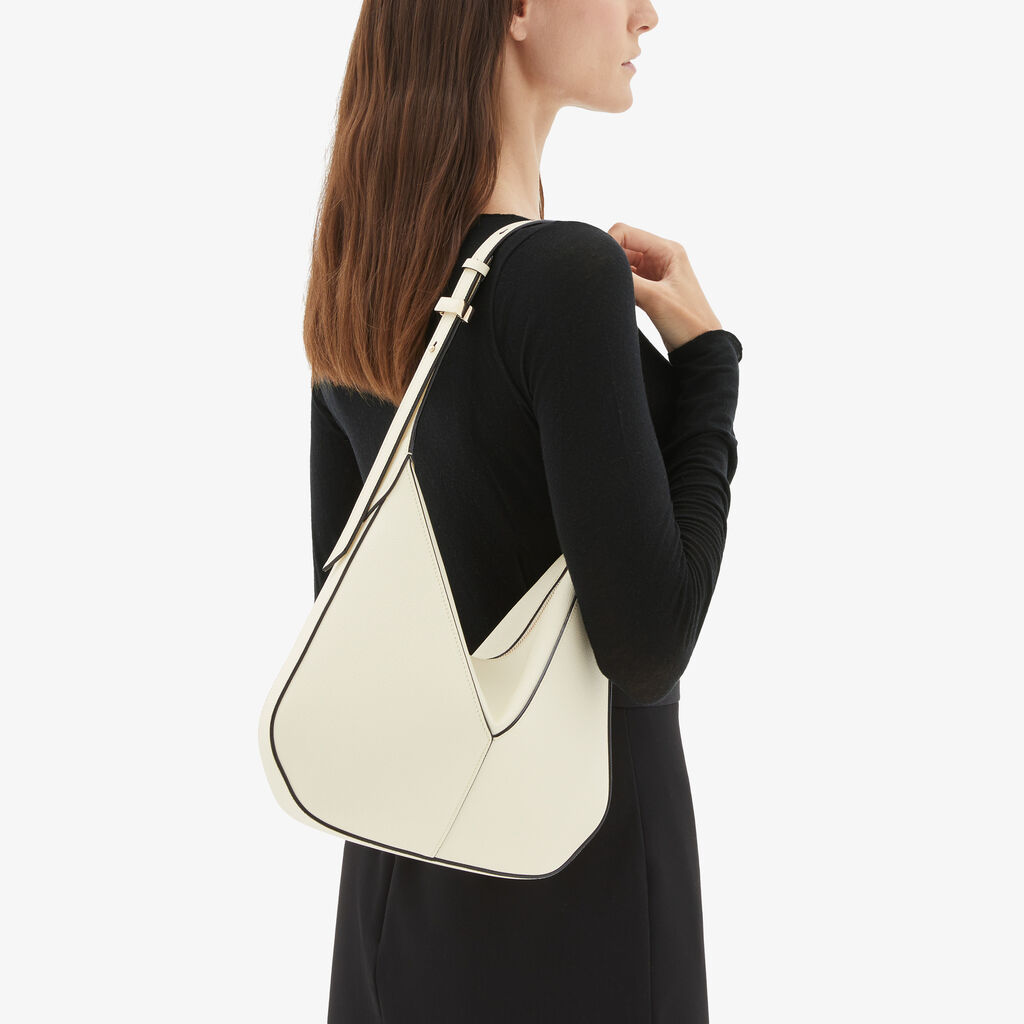 Valextra Borsa Hobo Vivi Mini | Pelle di vitello Millepunte Soft | Bianco Pergamena | Valextra Affare Del Giorno
