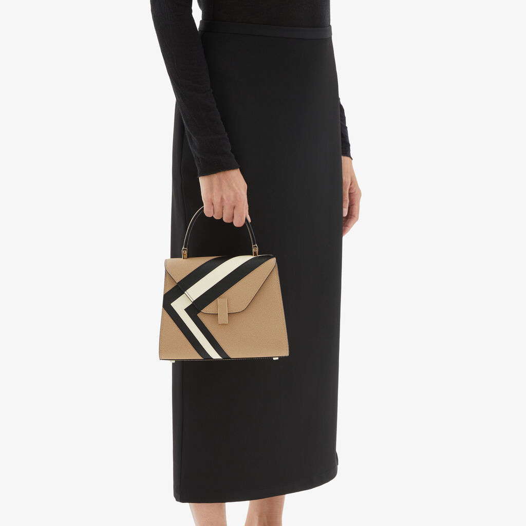 Valextra Borsa a mano da Donna Mini in Pelle Beige e Nera | Valextra Iside In Vendita