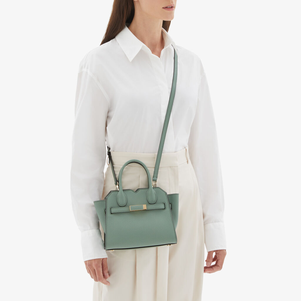 Valextra Borsa a Tracolla Milano Micro | Pelle di vitello Millepunte Soft | Verde Eucalipto | Valextra Vendita Economica