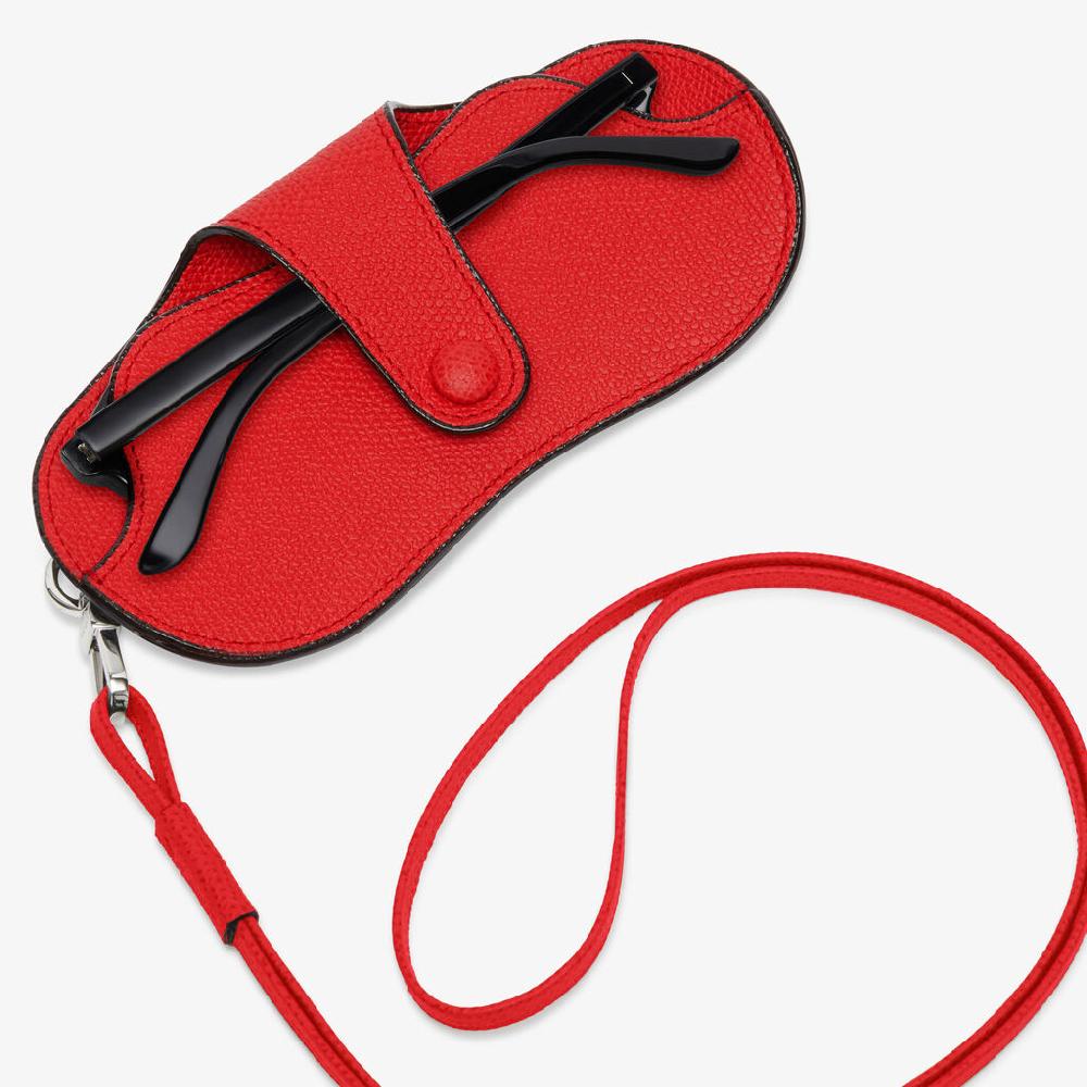 Valextra Porta occhiali da Donna con tracolla in Pelle Rossa | Valextra Italy