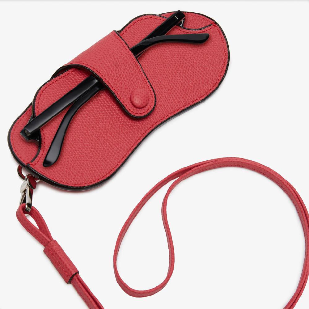 Valextra Porta Occhiali Con Tracolla | Pelle di vitello Millepunte | Rosa Fragola | Valextra Convenienza