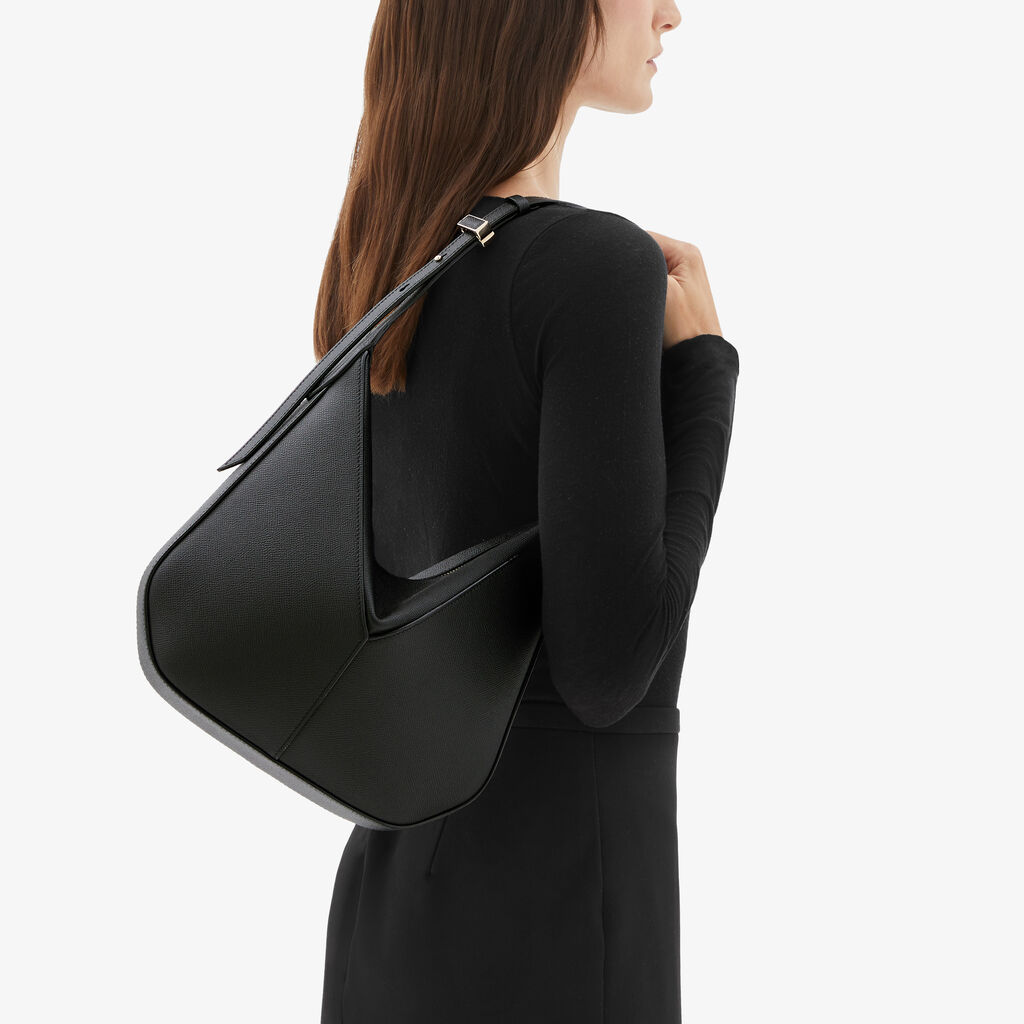 Valextra Borsa Hobo Vivi Mini | Pelle di vitello Millepunte Soft | Nero | Valextra Offerte