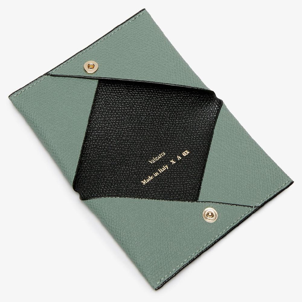 Valextra Porta Carte con Bottone | Pelle di vitello Millepunte | Verde Eucalipto/Nero | Valextra Hotsell