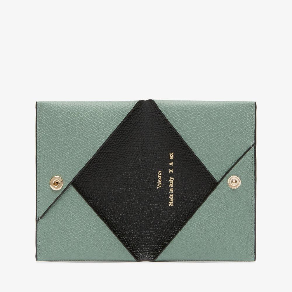 Valextra Porta Carte con Bottone | Pelle di vitello Millepunte | Verde Eucalipto/Nero | Valextra Hotsell