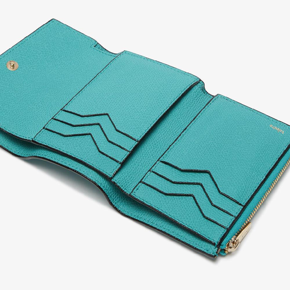 Valextra Portafoglio da Donna di Lusso in Pelle Azzurra | Valextra Pocket Nuova