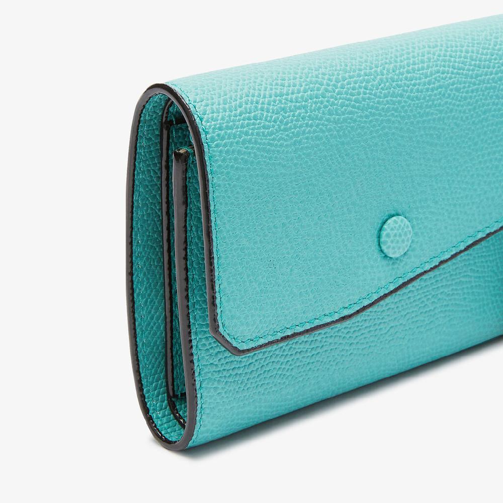 Valextra Portafoglio da Donna di Lusso in Pelle Azzurra | Valextra Pocket Nuova