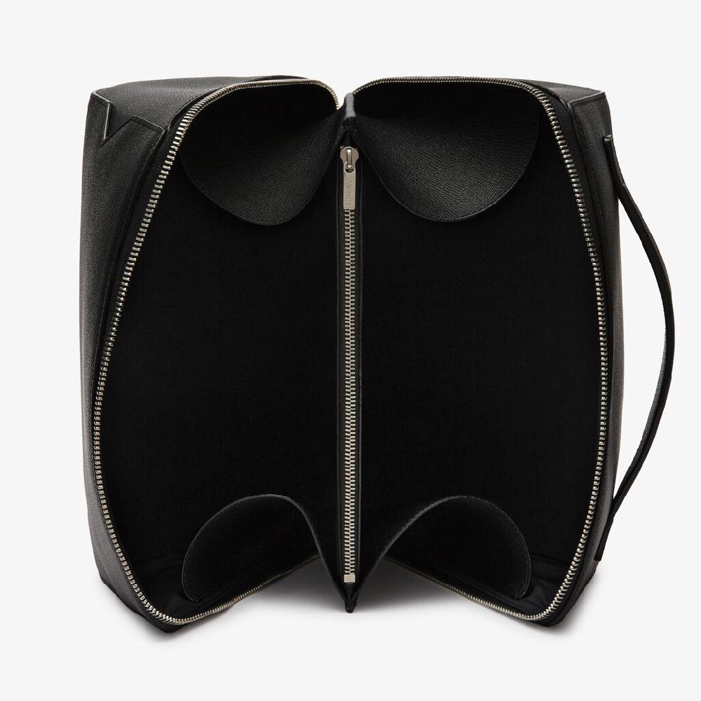 Valextra Beauty case da Uomo di Lusso in Pelle Nera | Valextra V-Line Italia