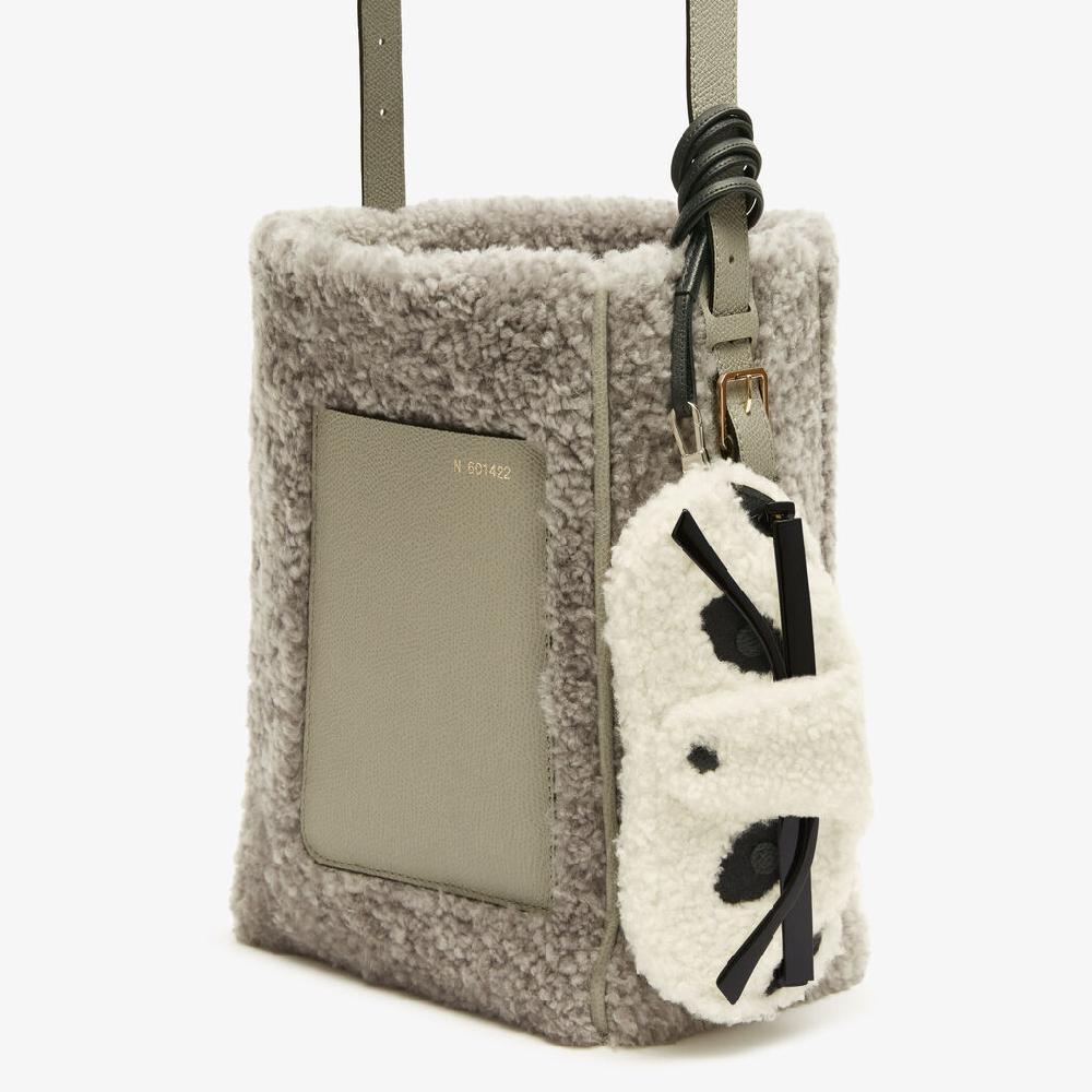 Valextra PORTA OCCHIALI CON TRACOLLA MONTONE RICAMO PANDA/VITELLO VS PALLADIO 2025