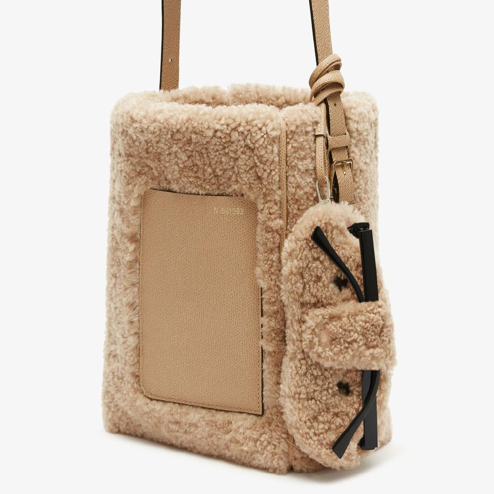 Valextra Custodia per occhiali Orso di Lusso in Shearling Beige In Linea