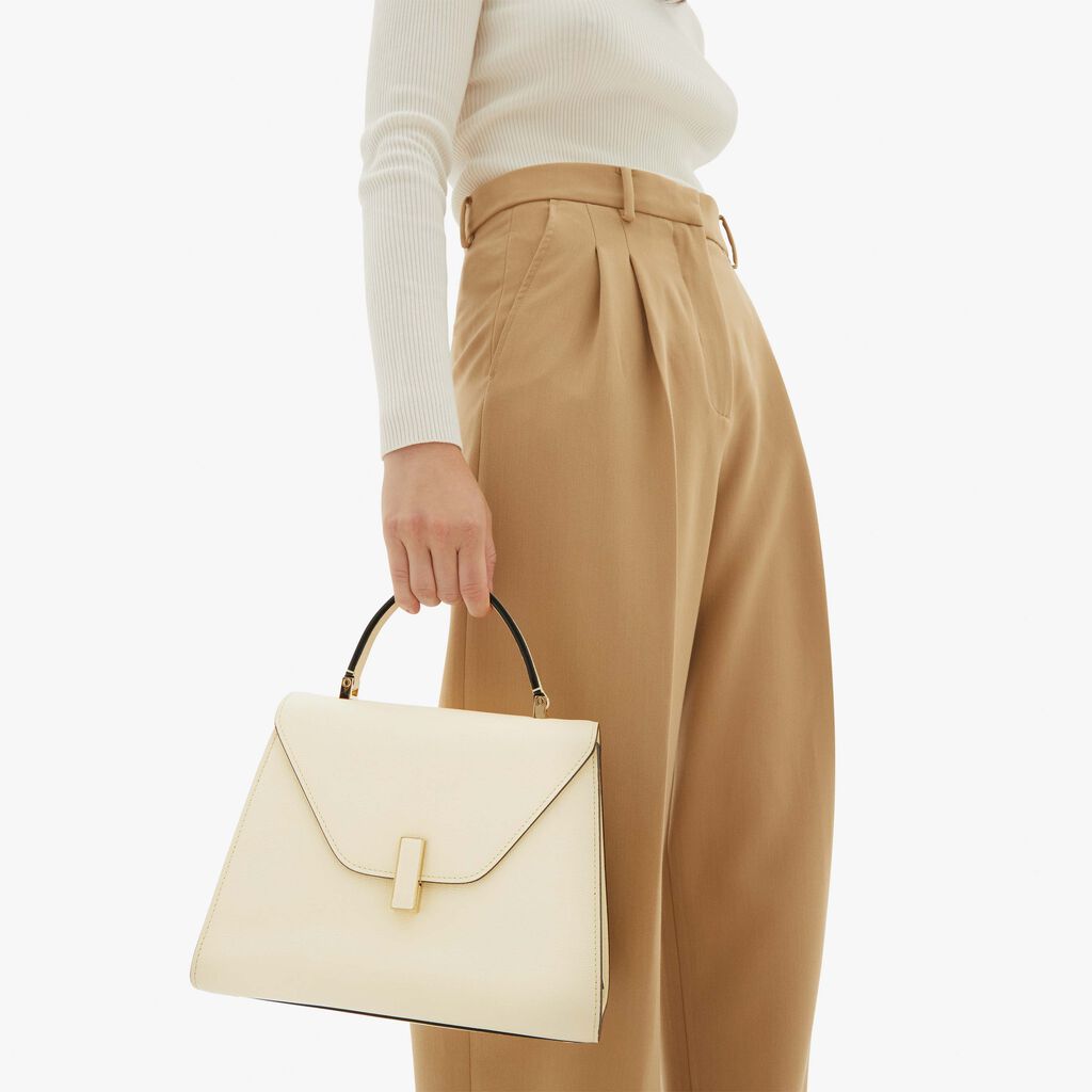 Valextra Valextra Iside: Borsa a mano Media in Pelle Bianca Qualità Garantita