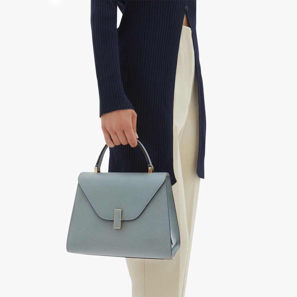 Valextra Valextra Iside: Borsa a mano Media in Pelle Blu Acquista Ora