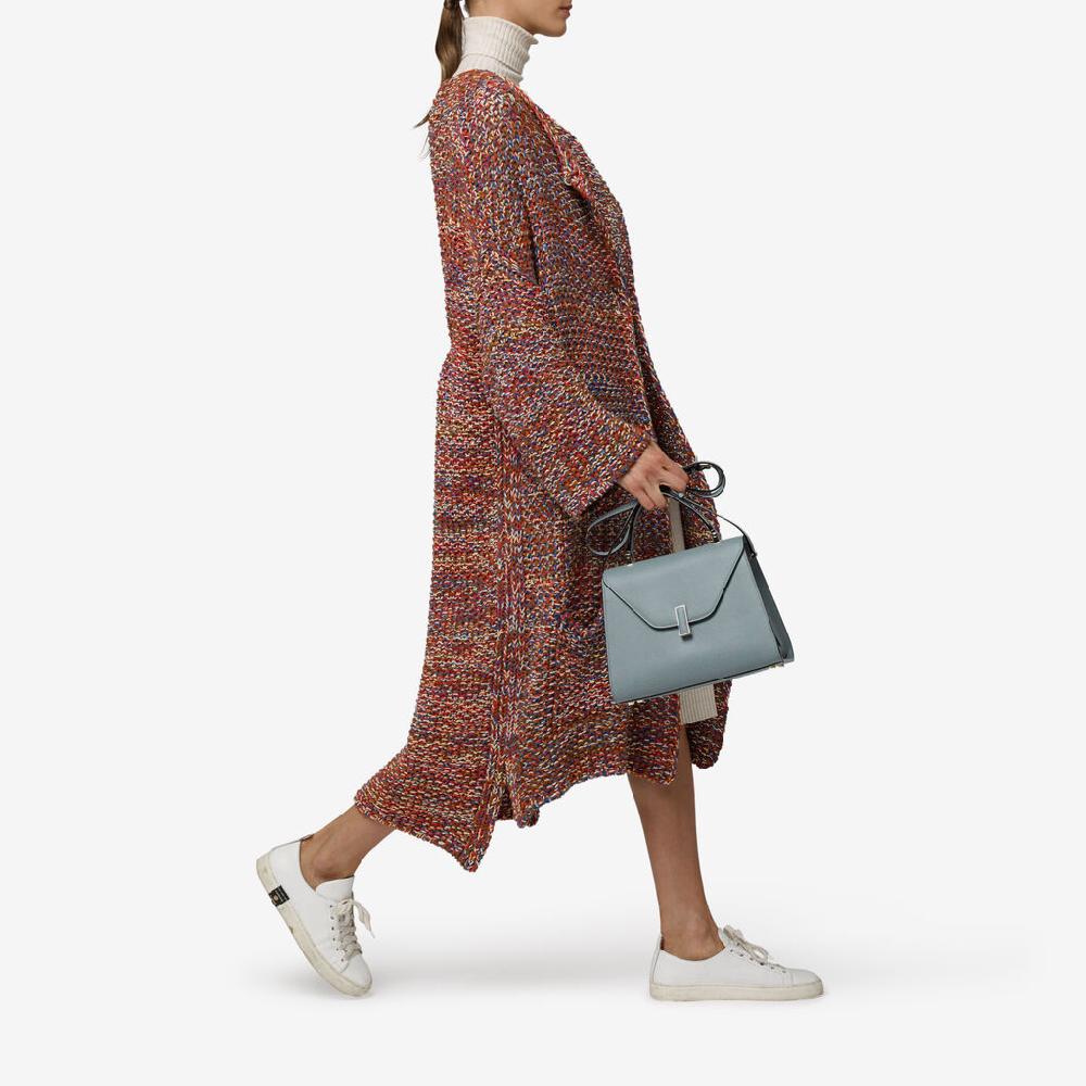 Valextra Valextra Iside: Borsa a mano Media in Pelle Blu Acquista Ora
