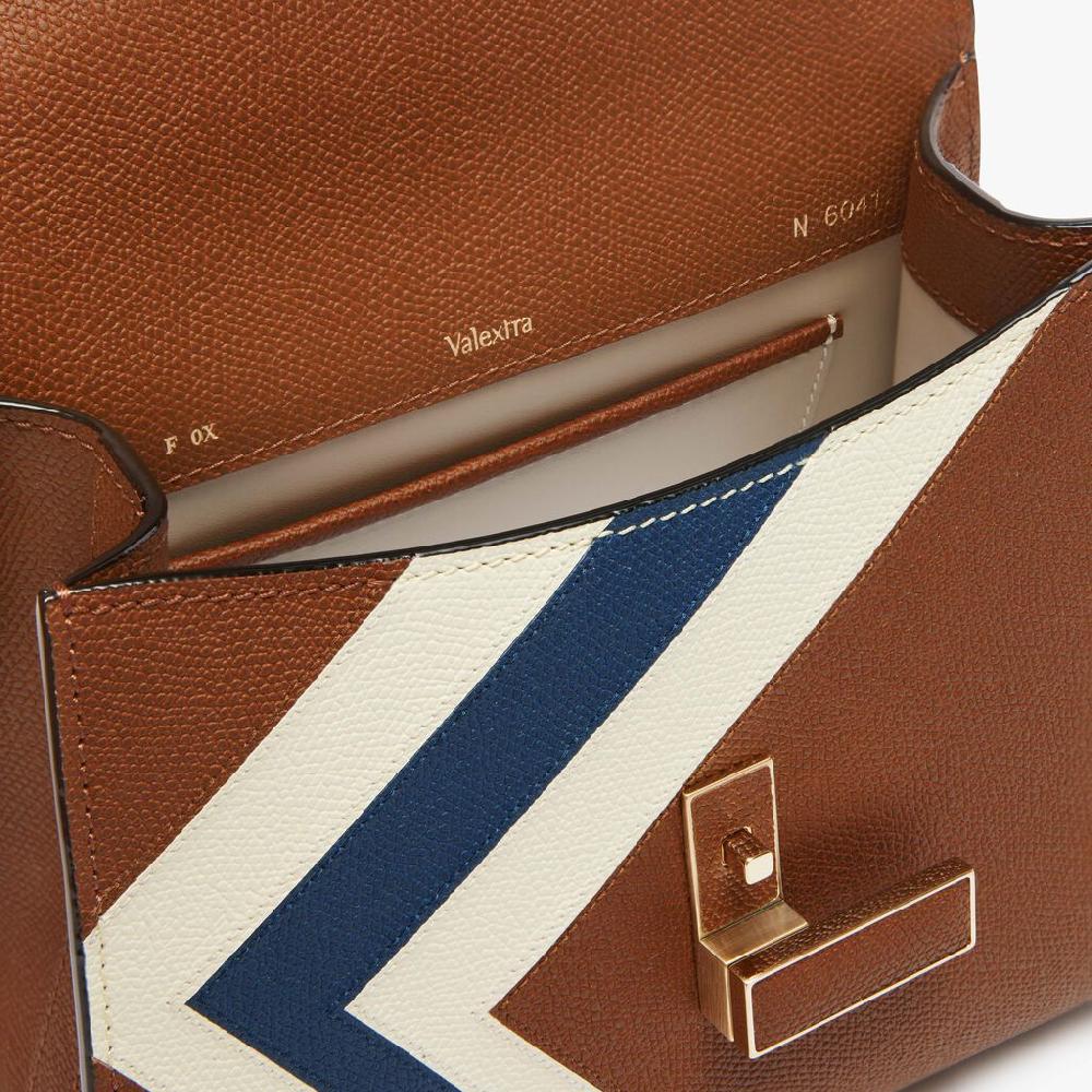 Valextra Borsetta da Donna Pelle intarsia Marrone e Bianca | Valextra Iside Consegna Veloce