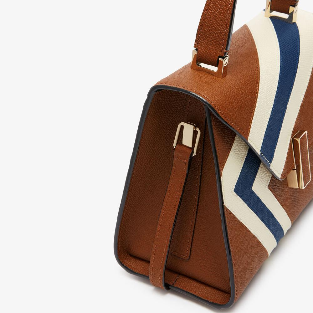 Valextra Borsetta da Donna Pelle intarsia Marrone e Bianca | Valextra Iside Consegna Veloce
