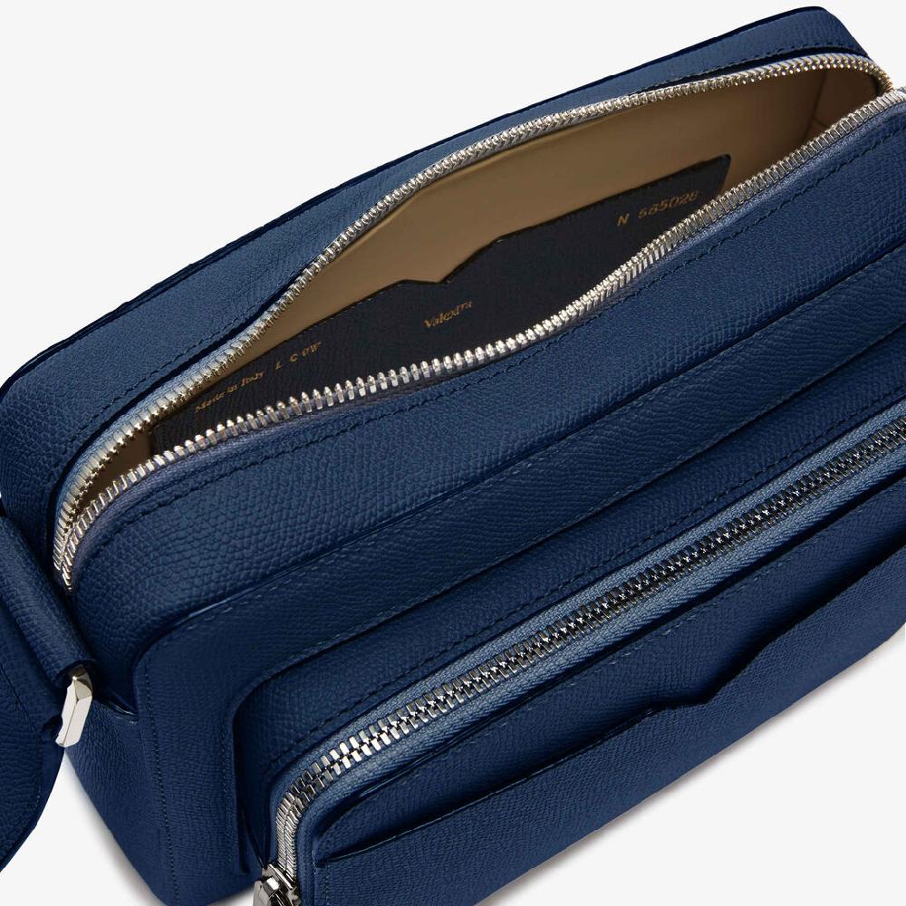 Valextra Borsa reporter da Uomo in Pelle Blu Zaffiro | Valextra V-Line Vendita Economica
