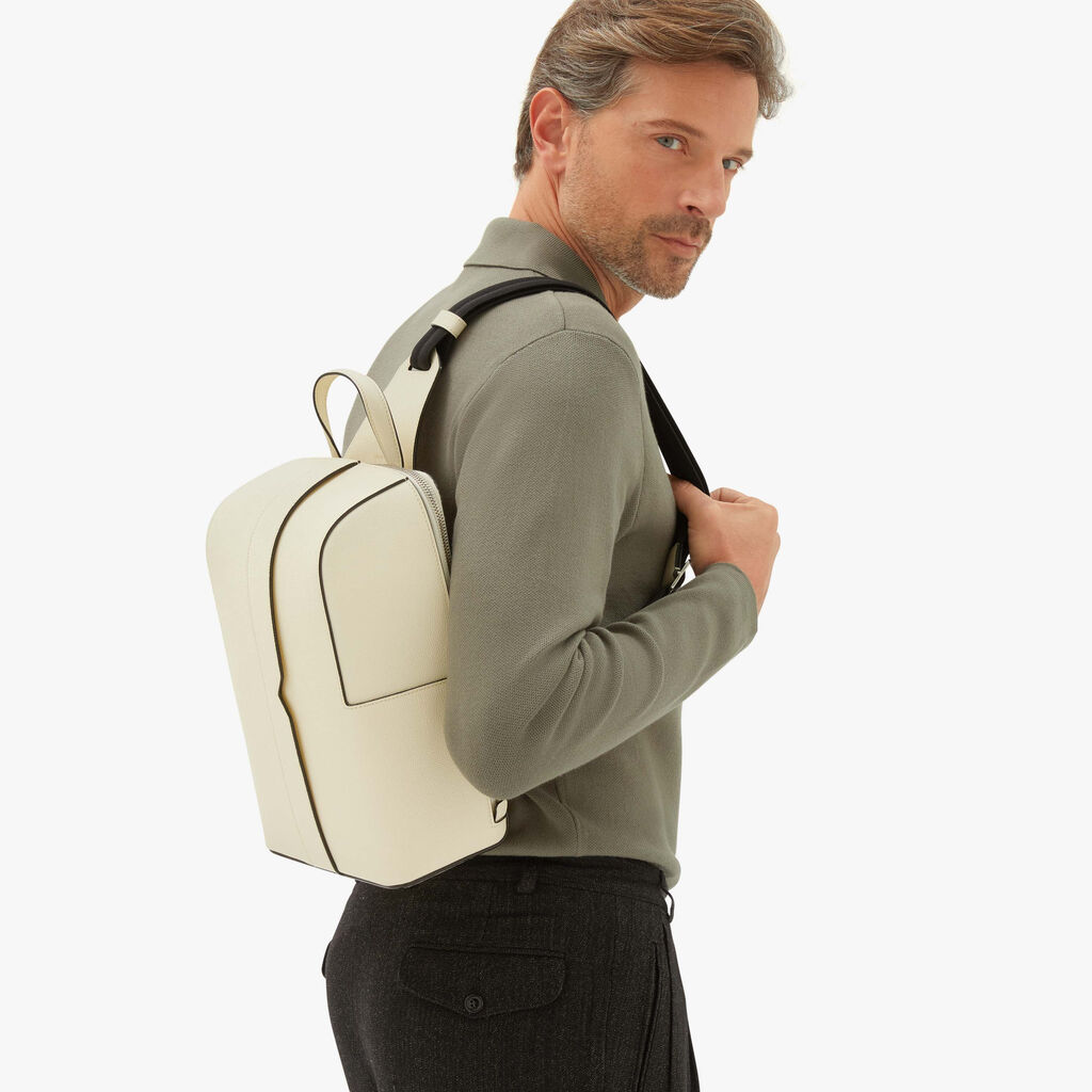 Valextra Valextra V-Line: Zaino monospalla in Pelle Bianca Nuova