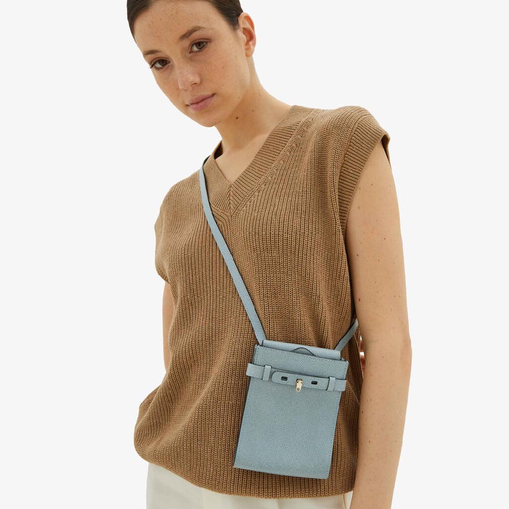 Valextra Borsa a tracolla Micro in Pelle Blu | Valextra Brera Vendita Calda