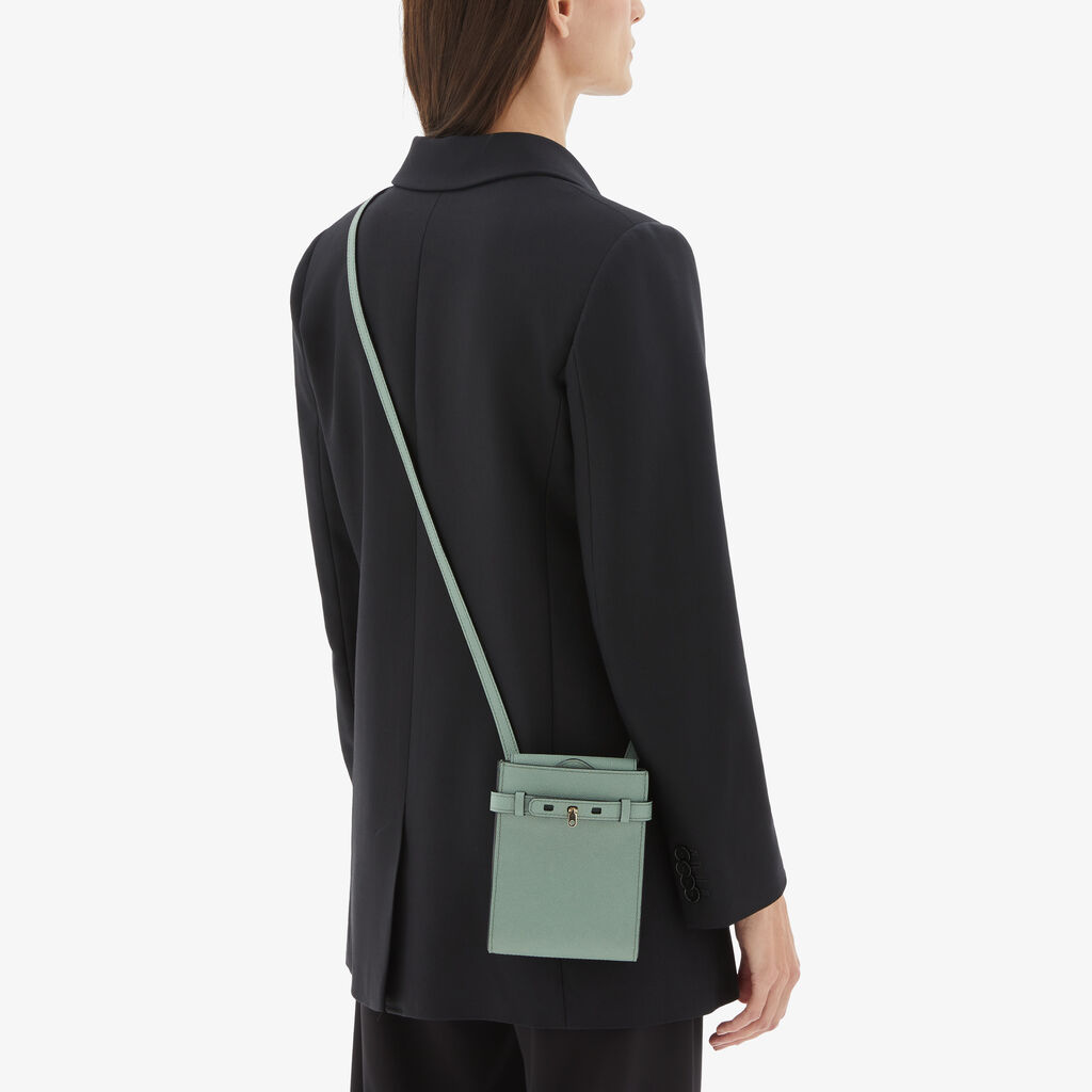 Valextra Borsa a Tracolla Brera B-Tracollina Slim Micro | Pelle di vitello Millepunte | Verde Eucalipto | Valextra Saldi Di Fabbrica