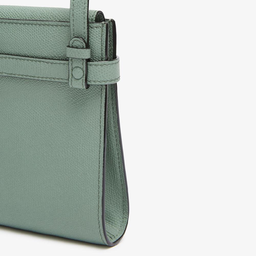 Valextra Borsa a Tracolla Brera B-Tracollina Slim Micro | Pelle di vitello Millepunte | Verde Eucalipto | Valextra Saldi Di Fabbrica