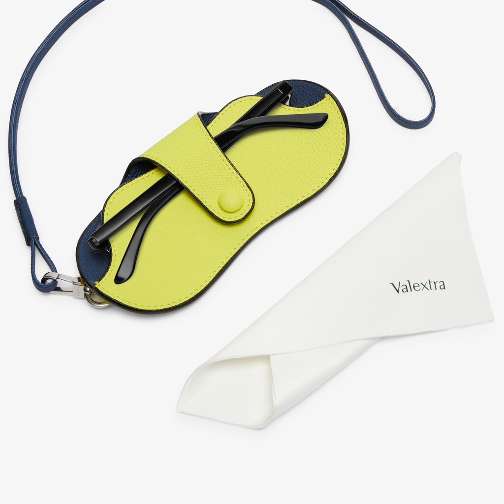 Valextra Custodia occhiali di Lusso in Pelle Gialla lime e Blu | Valextra Negozio