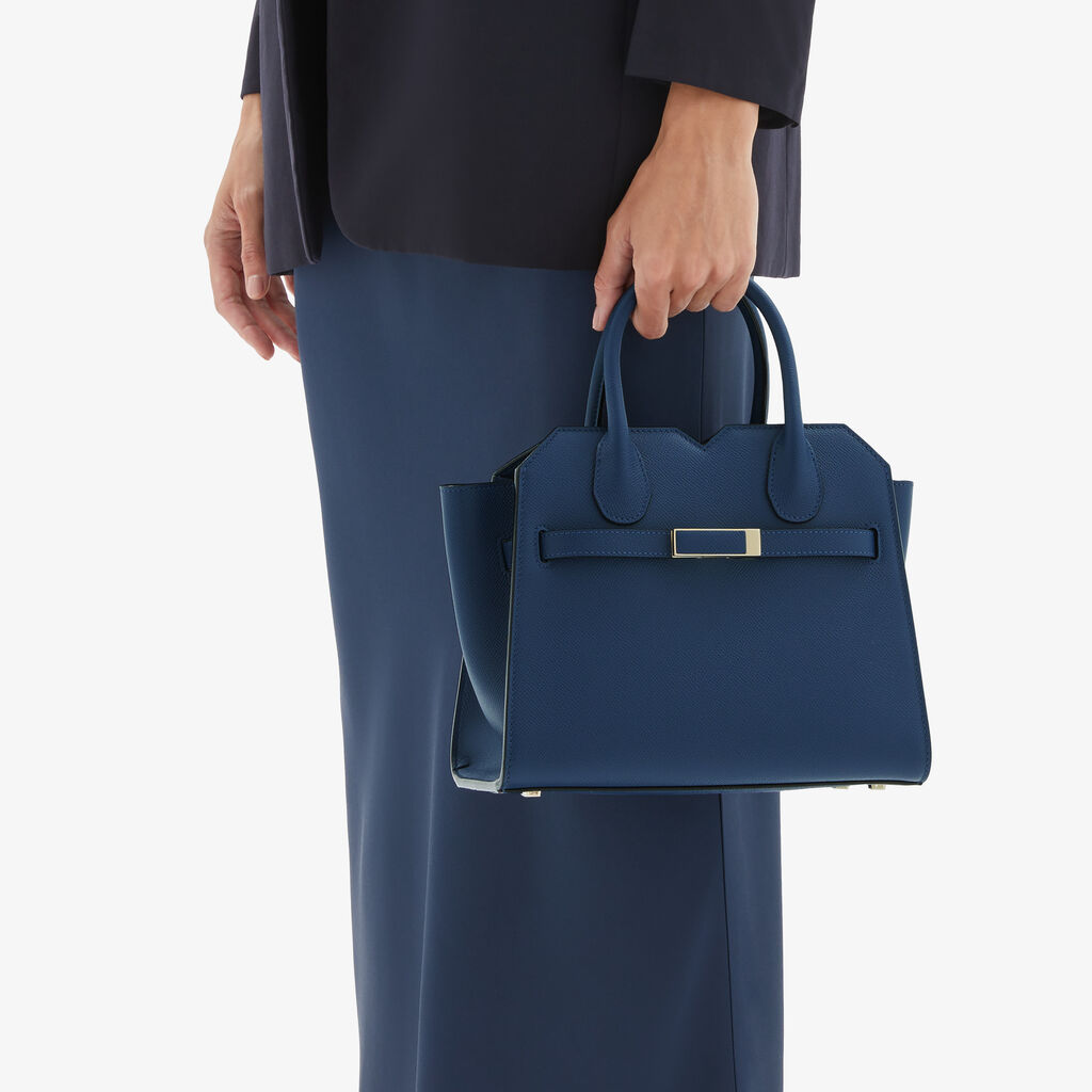 Valextra Borsa due manici da Donna di Lusso in Pelle Blu Zaffiro | Valextra In Linea