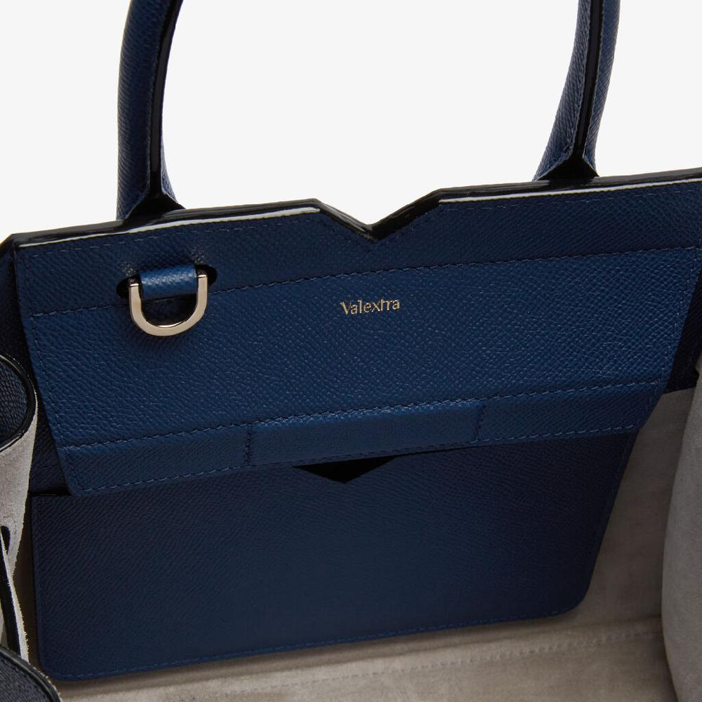 Valextra Borsa due manici da Donna di Lusso in Pelle Blu Zaffiro | Valextra In Linea
