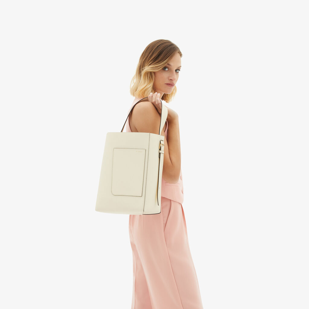 Valextra Borsa a secchiello da Donna Media in Pelle Bianca | Valextra Soft Vendita