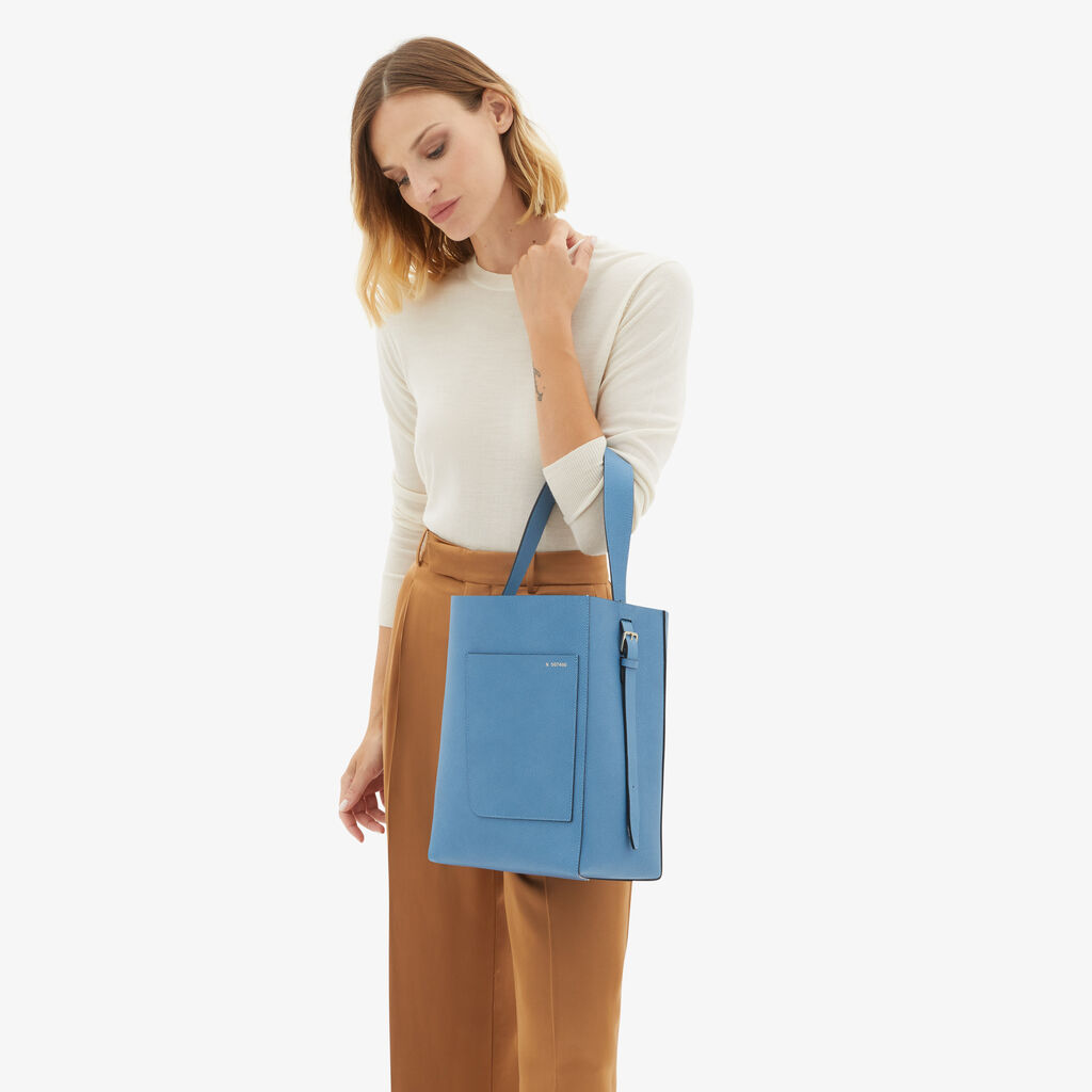 Valextra Borsa a secchiello da Donna Media in Pelle Azzurra | Valextra Soft Promozione