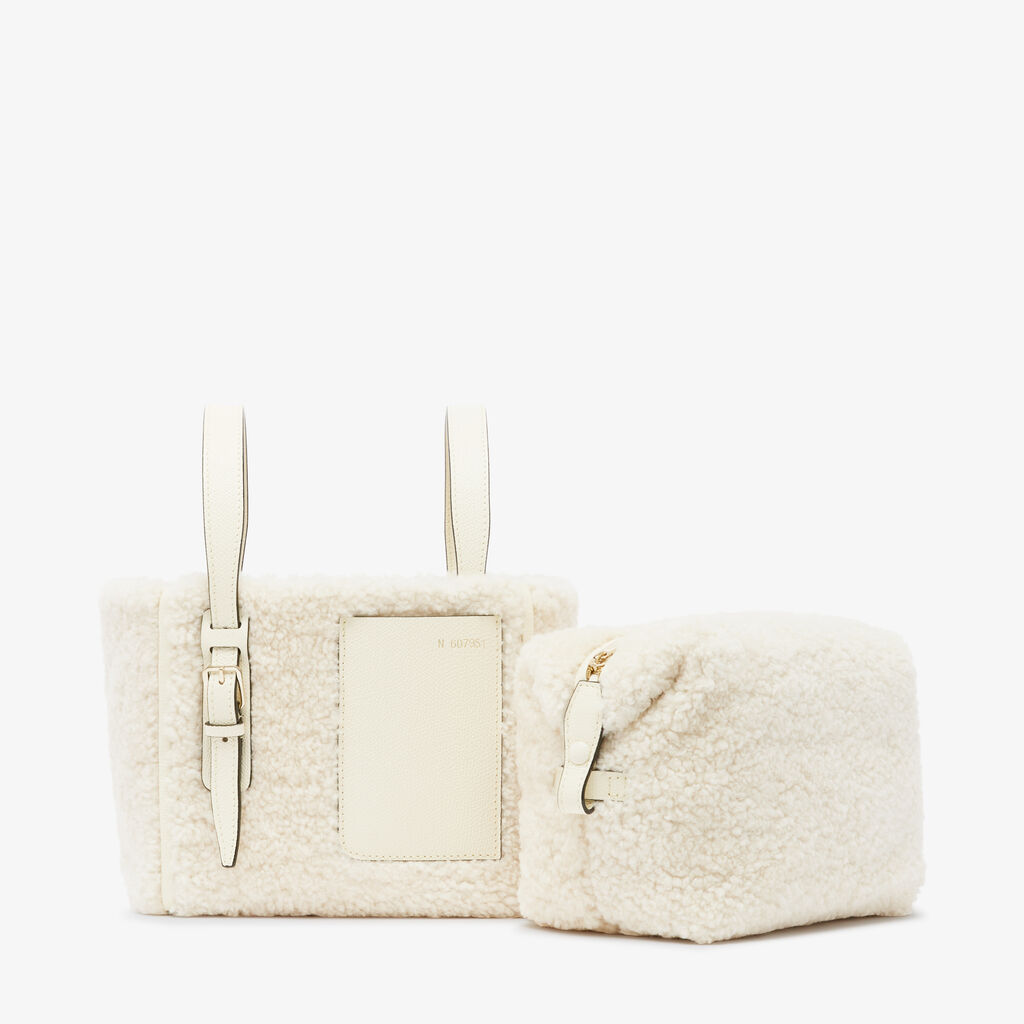 Valextra BORSA SECCHIELLO MINI CON TRACOLLA MONTONE/VITELLO VS ORO CHIARO Vendita Calda